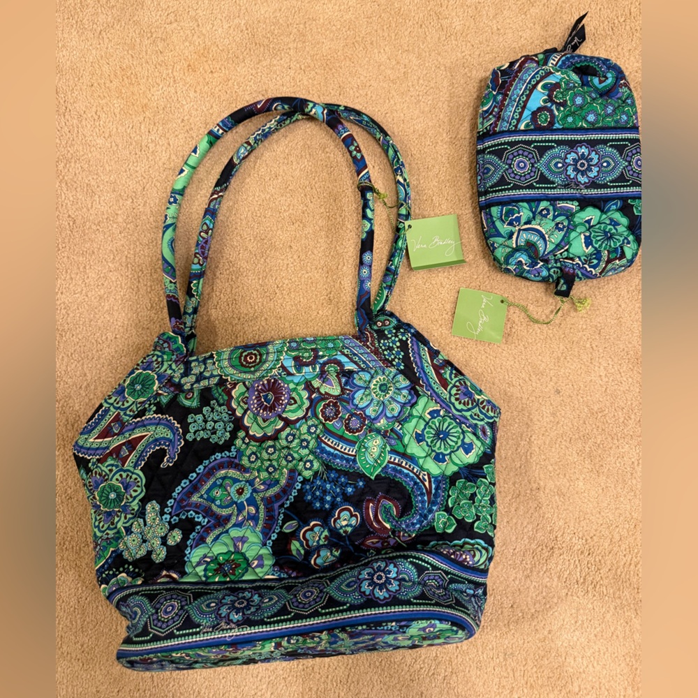 Vera Bradley Navy and Teal Cosmetic Bag